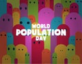 World Population Day, abstract people doodle background, greeting poster, vector illustration Royalty Free Stock Photo