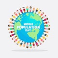 World Population Day, Earth globe, poster, vector illustration Royalty Free Stock Photo