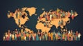 World Population Day. Group of different people, dark background. AI generated.