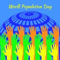 World Population Day. 11 July. Hands of different colors stretch. Symbolic image Planet Earth. Event name