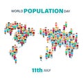 World Population Day, map made form people background, poster, vector illustration Royalty Free Stock Photo