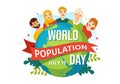 World Population Day Vector Illustration on 11th July To Raise Awareness Of Global Populations Problems in Flat Cartoon Hand Drawn