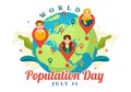 World Population Day Vector Illustration on 11th July To Raise Awareness Of Global Populations Problems in Flat Cartoon Hand Drawn