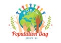 World Population Day Vector Illustration on 11th July To Raise Awareness Of Global Populations Problems in Flat Cartoon Hand Drawn