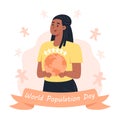 World Population Day, woman holding planet earth in her hands Royalty Free Stock Photo