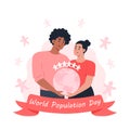 World Population Day, woman and man holding planet earth in their hands