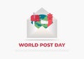 World post day background with box and earth in envelope