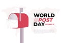 World post day background with red postcard isolated on white background
