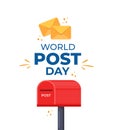 World post day design template. Design for greeting cards, banner or print. Mailbox with a raised flag, with closed door and Royalty Free Stock Photo