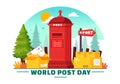 World Post Day Vector Illustration on October 9, Featuring a Red Mailbox Accepting Mail, Letters, and Parcels in a Flat Style Royalty Free Stock Photo