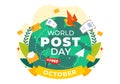 World Post Day Vector Illustration on October 9, Featuring a Red Mailbox Accepting Mail, Letters, and Parcels in a Flat Style Royalty Free Stock Photo