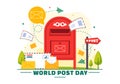 World Post Day Vector Illustration on October 9, Featuring a Red Mailbox Accepting Mail, Letters, and Parcels in a Flat Style Royalty Free Stock Photo