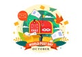 World Post Day Vector Illustration on October 9, Featuring a Red Mailbox Accepting Mail, Letters, and Parcels in a Flat Style Royalty Free Stock Photo