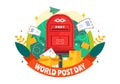 World Post Day Vector Illustration on October 9, Featuring a Red Mailbox Accepting Mail, Letters, and Parcels in a Flat Style Royalty Free Stock Photo