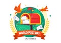 World Post Day Vector Illustration on October 9, Featuring a Red Mailbox Accepting Mail, Letters, and Parcels in a Flat Style Royalty Free Stock Photo