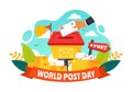 World Post Day Vector Illustration on October 9, Featuring a Red Mailbox Accepting Mail, Letters, and Parcels in a Flat Style Royalty Free Stock Photo