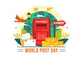 World Post Day Vector Illustration on October 9, Featuring a Red Mailbox Accepting Mail, Letters, and Parcels in a Flat Style Royalty Free Stock Photo