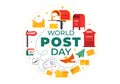 World Post Day Vector Illustration on October 9, Featuring a Red Mailbox Accepting Mail, Letters, and Parcels in a Flat Style Royalty Free Stock Photo
