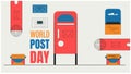 World Post Day Vector Illustration on October 9, Featuring a Red Mailbox Accepting Mail, Letters, and Parcels in a Flat Style Royalty Free Stock Photo