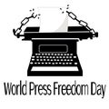 World press freedom day, Concept for banner or postcard, silhouette of a typewriter and broken chains Royalty Free Stock Photo