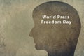 World Press Freedom Day is standing on a head, journalist, free speech, cancel culture concept Royalty Free Stock Photo