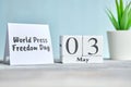 World Press Freedom Day - 03 the third May Month Calendar Concept on Wooden Blocks