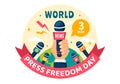 World Press Freedom Day Vector Illustration on May 3 with News Microphones and Newspaper to Right to Speak in Flat Cartoon