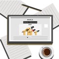 World Press Freedom Day, a vector illustration opening press freedom day articles on tablet, art tablet, pen, coffee and paper