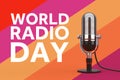 World Radio Day Concept. Vintage Radio Station Microphone with Radio Day Sign. 3d Rendering