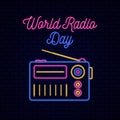 World Radio Day neon style effect poster background design vector illustration