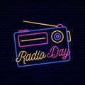 World Radio Day neon style effect poster background design vector illustration