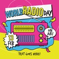 World Radio Day 90s pop art color style poster background design vector illustration