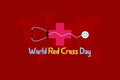 World Red Cross Day typography on red background. Stethoscope symbol on the red cross sign.