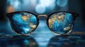 A World Reflected In Glasses. Global Perspective, Vision, Or Travel Concept Royalty Free Stock Photo
