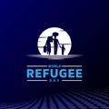 World Refugee Day , Sunset Refugee Walk Silhouette Logo Design Illustration