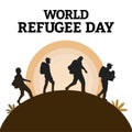 World Refugee Day vector illustration and white color text effect in a round shape, round shape, painful illustration, sorrow, Royalty Free Stock Photo