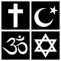 World religion symbols - Christianity, Islam, Hinduism and Judaism