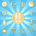 World Religions, International Peace Symbol, Aqua Blue Ray Background