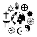 World Religions Planet Earth Flower World religions - flower icon made of religious symbols and planet earth in center. Royalty Free Stock Photo
