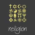 World religions symbols vector set of green icons eps10