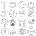 World religions symbols vector set of outline icons