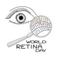 World Retina Day, A schematic representation of the human eye, an enchanting glass and retinal cells, anatomical features of the Royalty Free Stock Photo