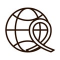 World with ribbon community and partnership line icon