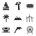 World route icons set, simple style