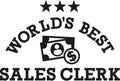 World`s best Sale clerk wtih dollar signs