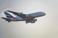 Emirates Airbus A 380 departing from Dubai Airport Royalty Free Stock Photo