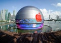 Modern Apple Store in Marina Bay Sands Singaporewith Blue Sky in against modern metropolis city