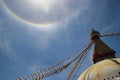 The world`s largest Buddhist stupa Boudhanath in Kathmandu. The main temple of the Buddhists. The roof of the temple with Tibeta