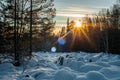 the world\'s largest stone river in the snow in the rays of the setting sun Royalty Free Stock Photo