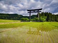 The world`s largest torii gate at the entrance of the sacred site of the Kumano Hongu Taisha on the Kumano Kodo pilgrimage trail Royalty Free Stock Photo